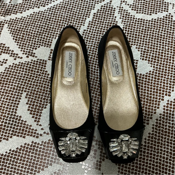 Jimmy Choo Black and Silver Embellished Flats - Picture 3 of 12
